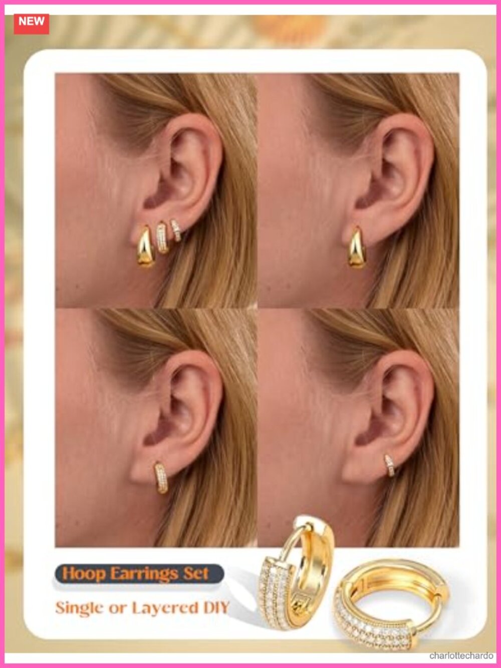 14K Gold Plated Chunky Hoop Earrings Set for Women Hypoallergenic Non Tarnish - Picture 3 of 6